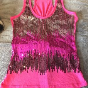 Bright Pink Sparkle Tank Top with open back